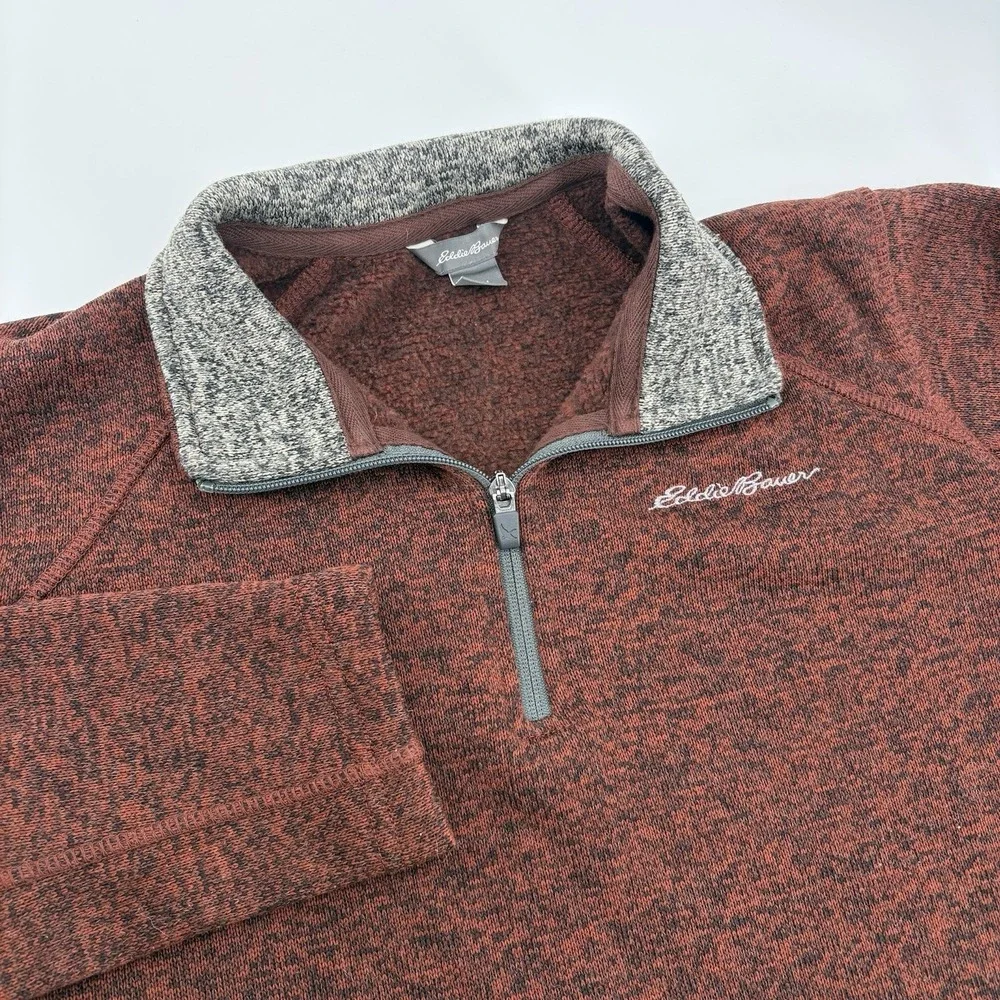 Eddie Bauer Fleece Mens M Quarter Zip Pullover Orange Sweater Sweatshirt Heather